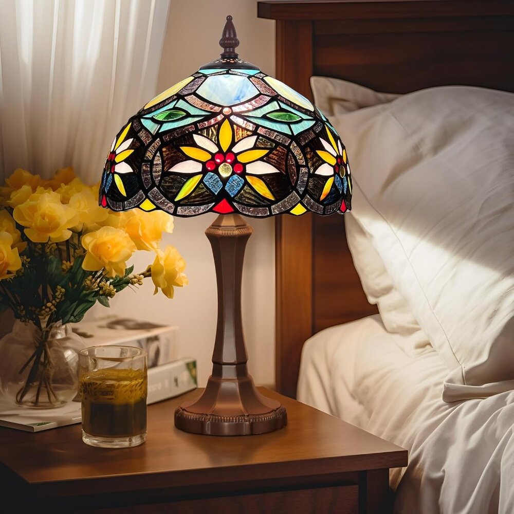 NEW! Tiffany Style Lamp Handmade Stained Glass Sunflower Table Lamp 19"